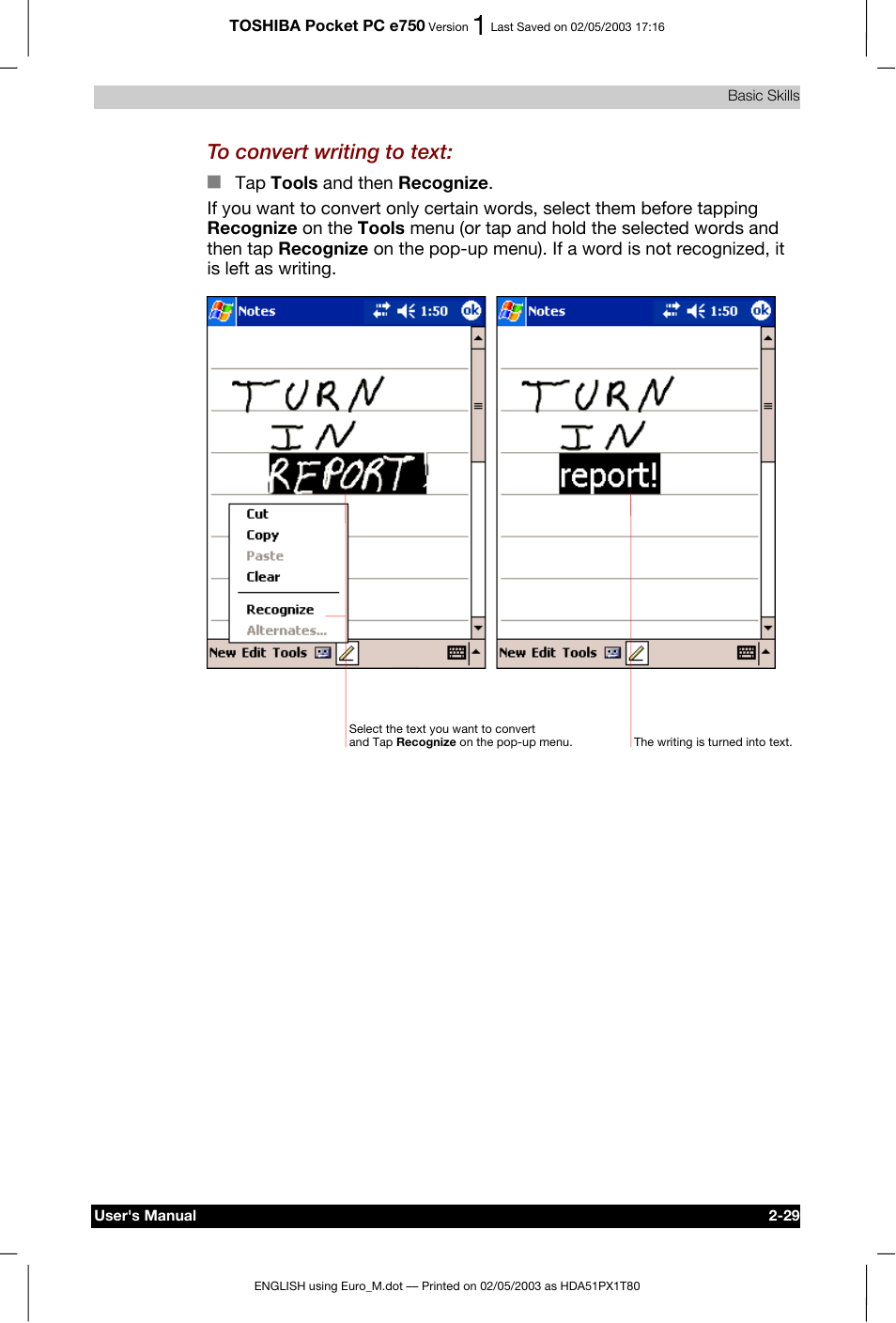 Toshiba Pocket PC e750 User Manual | Page 52 / 215