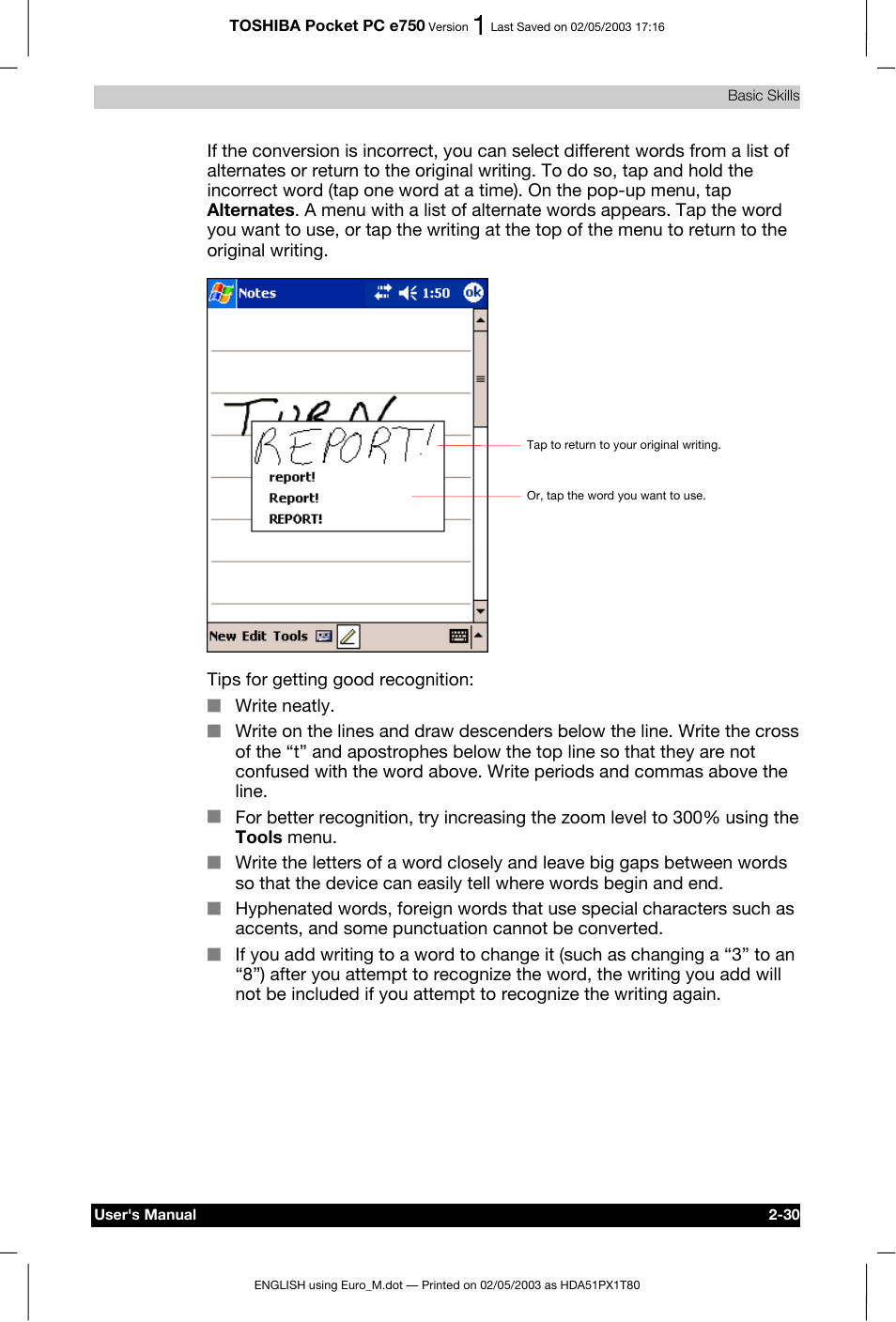 Toshiba Pocket PC e750 User Manual | Page 53 / 215