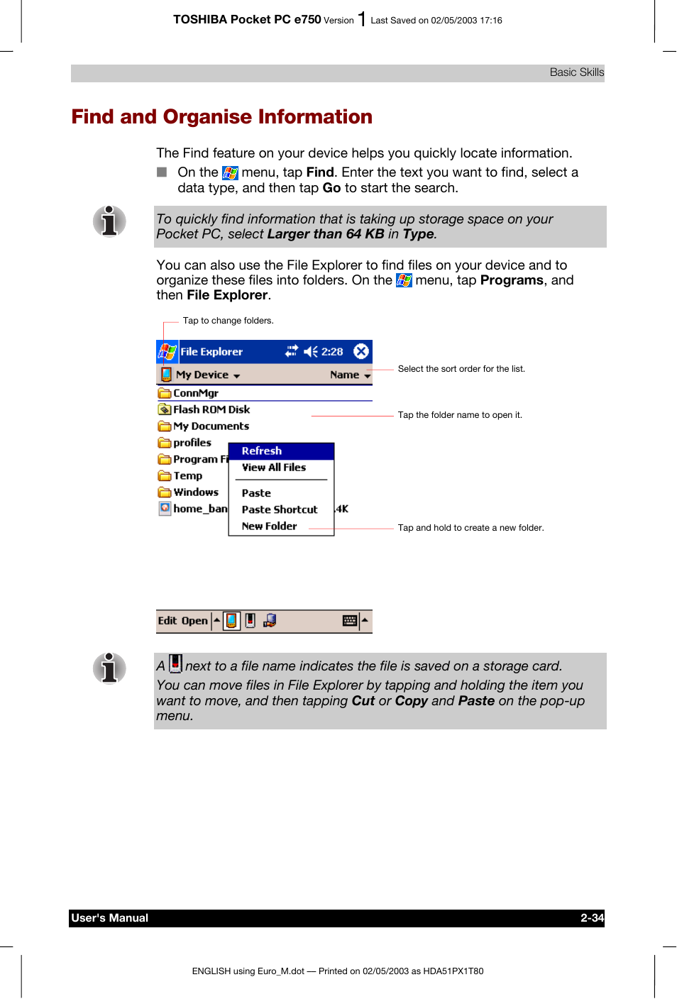 Find and organise information | Toshiba Pocket PC e750 User Manual | Page 57 / 215