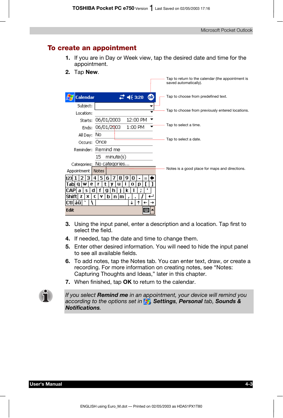 Toshiba Pocket PC e750 User Manual | Page 72 / 215