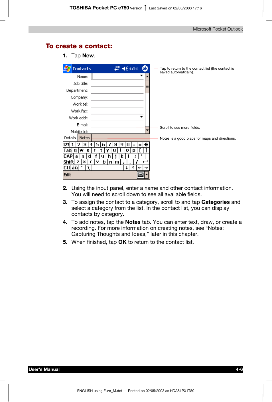 Toshiba Pocket PC e750 User Manual | Page 75 / 215