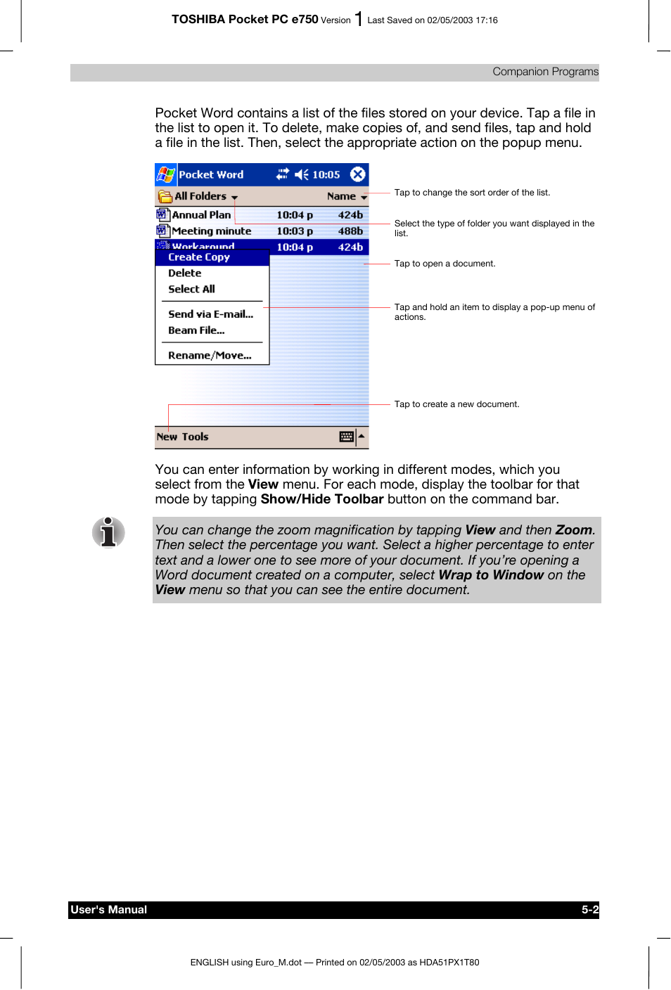 Toshiba Pocket PC e750 User Manual | Page 86 / 215