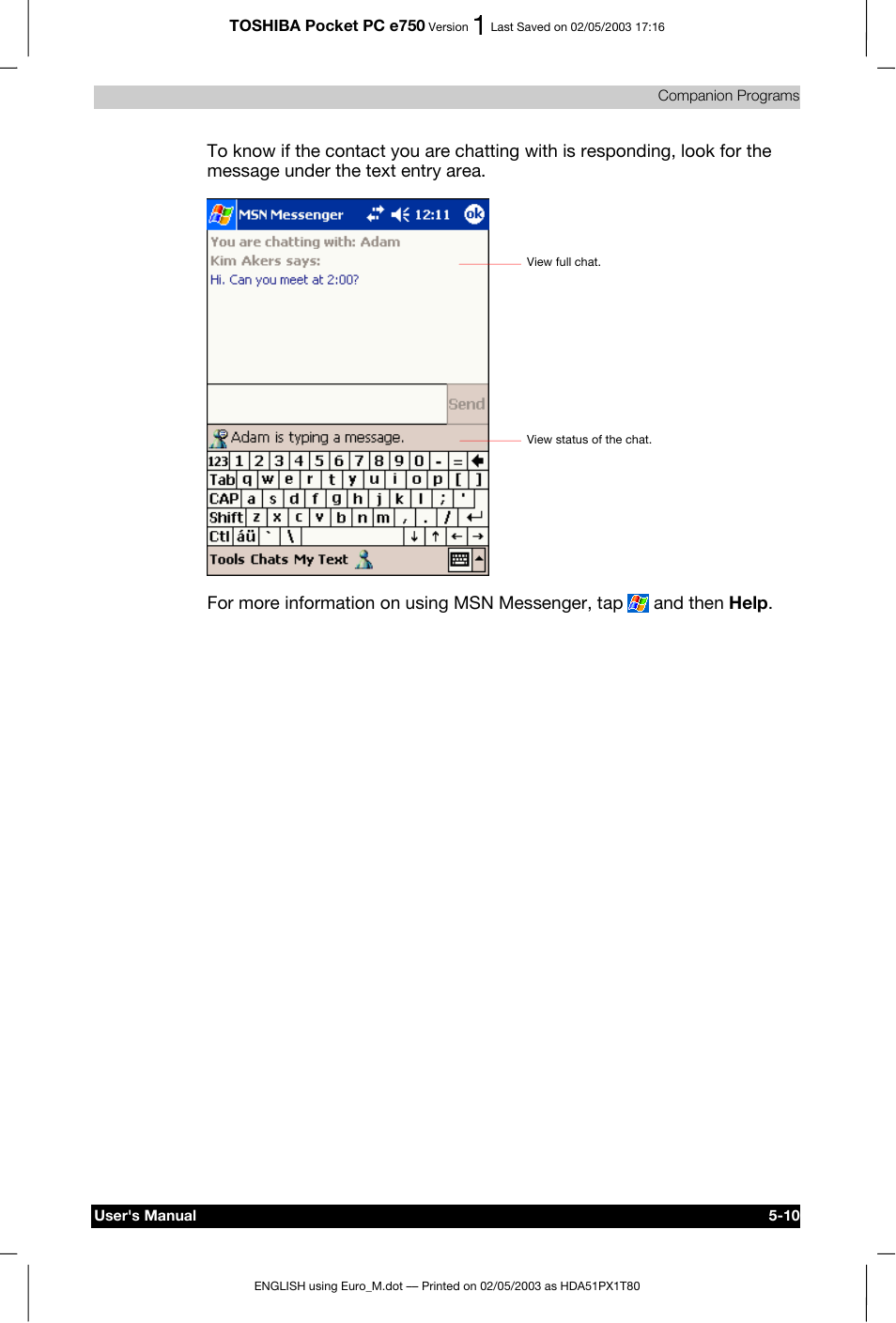 Toshiba Pocket PC e750 User Manual | Page 94 / 215