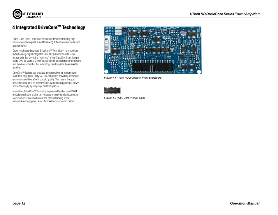 4 integrated drivecore, Technology | Crown Audio I-Tech 4x3500HD User Manual | Page 12 / 72