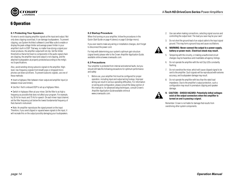 6 operation | Crown Audio I-Tech 4x3500HD User Manual | Page 14 / 72