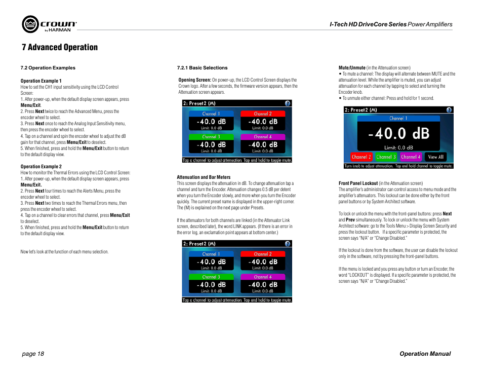 7 advanced operation | Crown Audio I-Tech 4x3500HD User Manual | Page 18 / 72