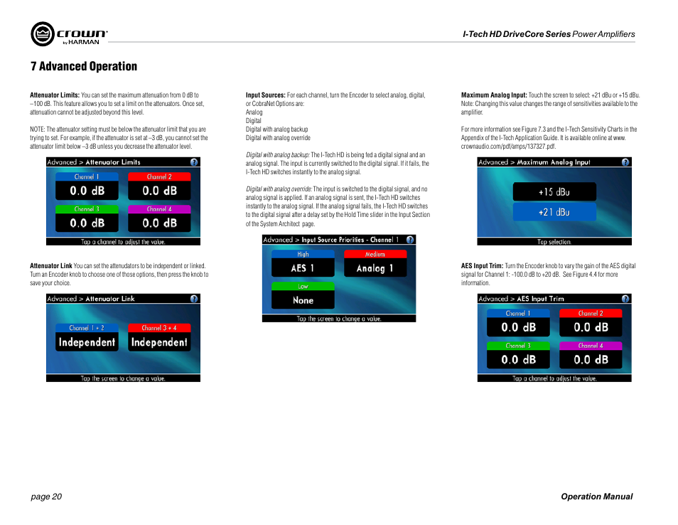 7 advanced operation | Crown Audio I-Tech 4x3500HD User Manual | Page 20 / 72
