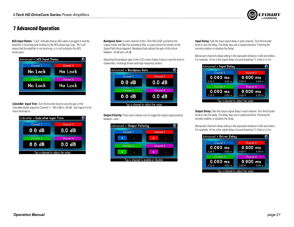 7 advanced operation | Crown Audio I-Tech 4x3500HD User Manual | Page 21 / 72