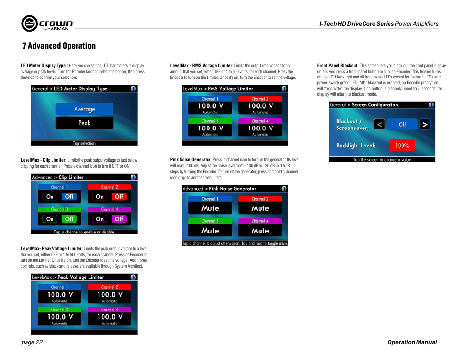 7 advanced operation | Crown Audio I-Tech 4x3500HD User Manual | Page 22 / 72
