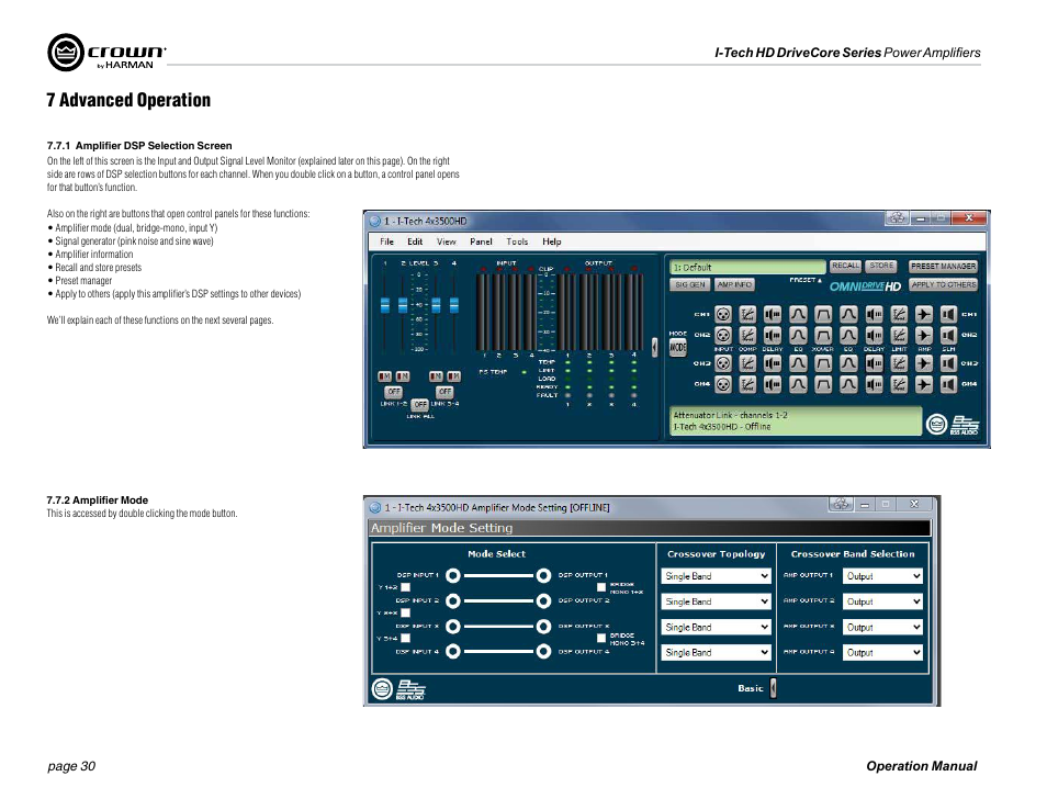 7 advanced operation | Crown Audio I-Tech 4x3500HD User Manual | Page 30 / 72