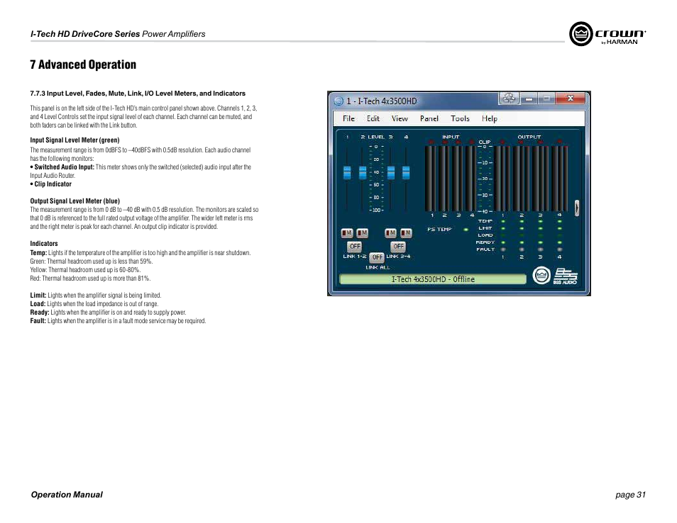 7 advanced operation | Crown Audio I-Tech 4x3500HD User Manual | Page 31 / 72