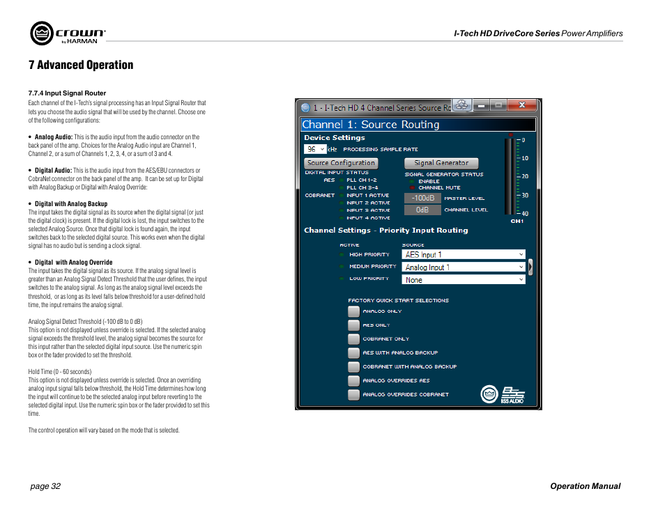 7 advanced operation | Crown Audio I-Tech 4x3500HD User Manual | Page 32 / 72