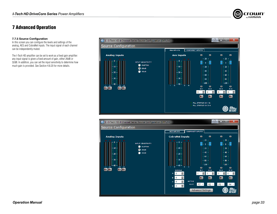 7 advanced operation | Crown Audio I-Tech 4x3500HD User Manual | Page 33 / 72