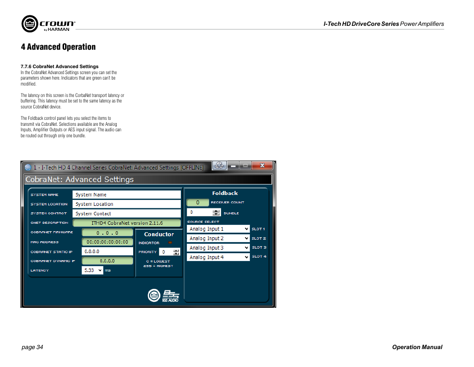 4 advanced operation | Crown Audio I-Tech 4x3500HD User Manual | Page 34 / 72