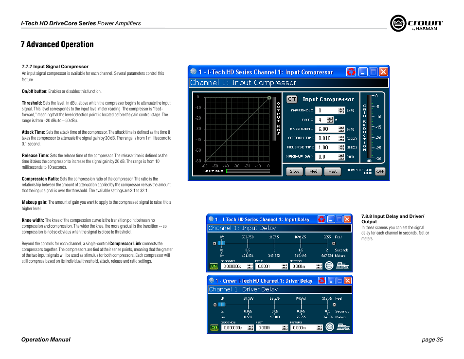 7 advanced operation | Crown Audio I-Tech 4x3500HD User Manual | Page 35 / 72