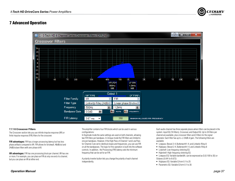 7 advanced operation | Crown Audio I-Tech 4x3500HD User Manual | Page 37 / 72
