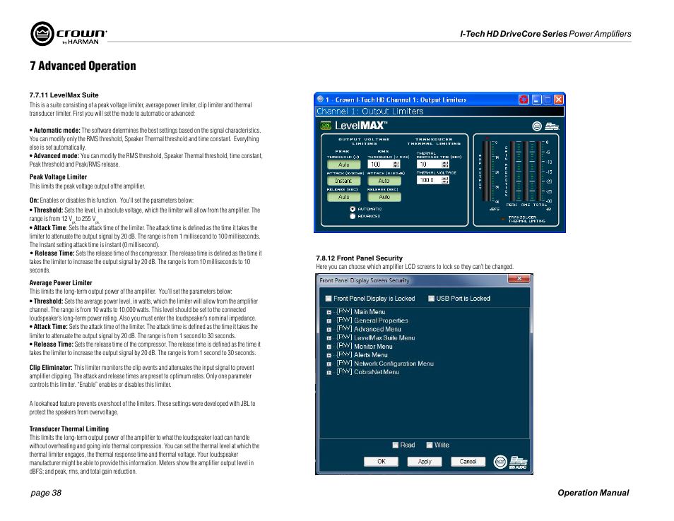 7 advanced operation | Crown Audio I-Tech 4x3500HD User Manual | Page 38 / 72