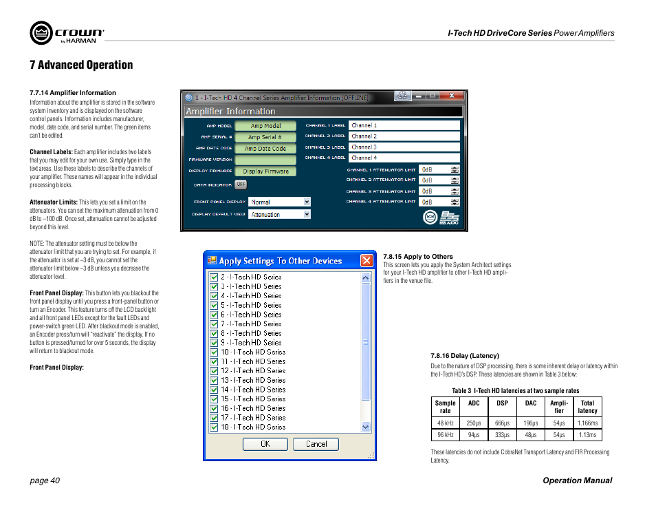 7 advanced operation | Crown Audio I-Tech 4x3500HD User Manual | Page 40 / 72