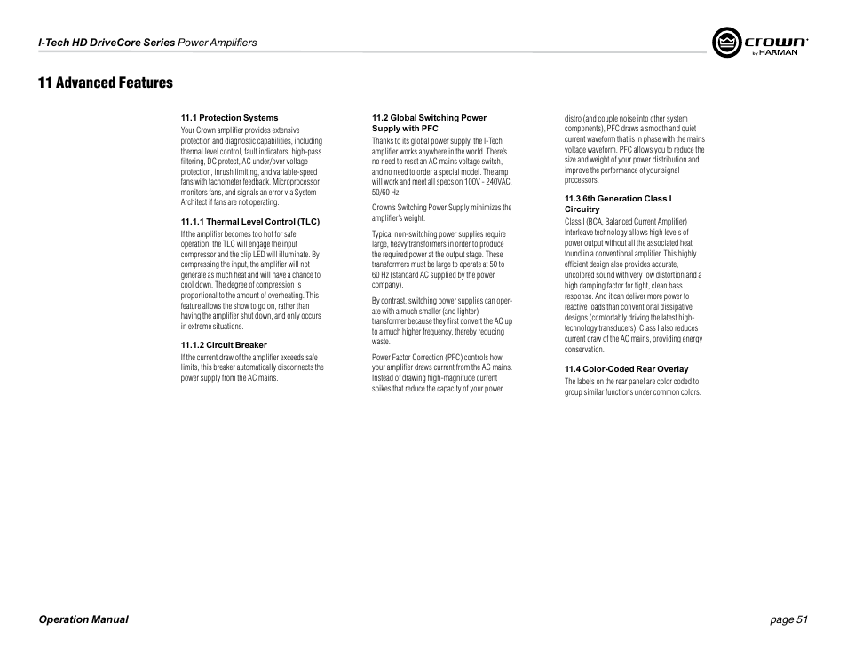11 advanced features | Crown Audio I-Tech 4x3500HD User Manual | Page 51 / 72