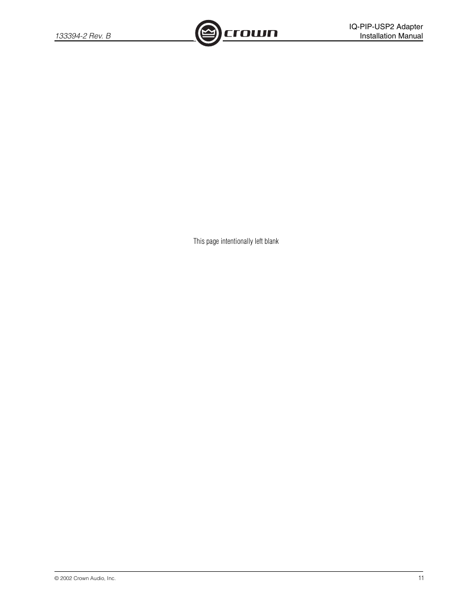 Crown Audio IQ-PIP-USP2 Adapter User Manual | Page 11 / 12