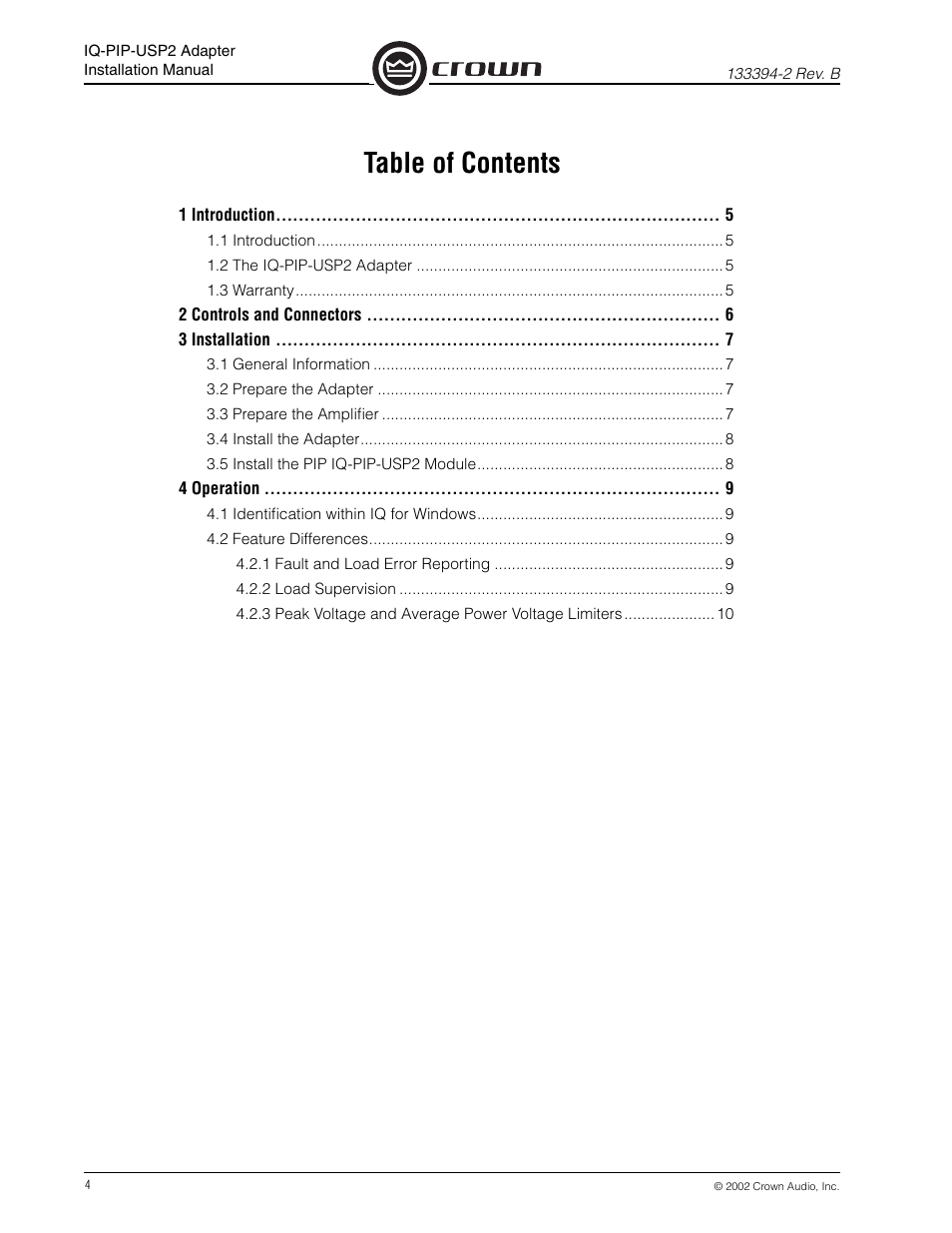 Crown Audio IQ-PIP-USP2 Adapter User Manual | Page 4 / 12