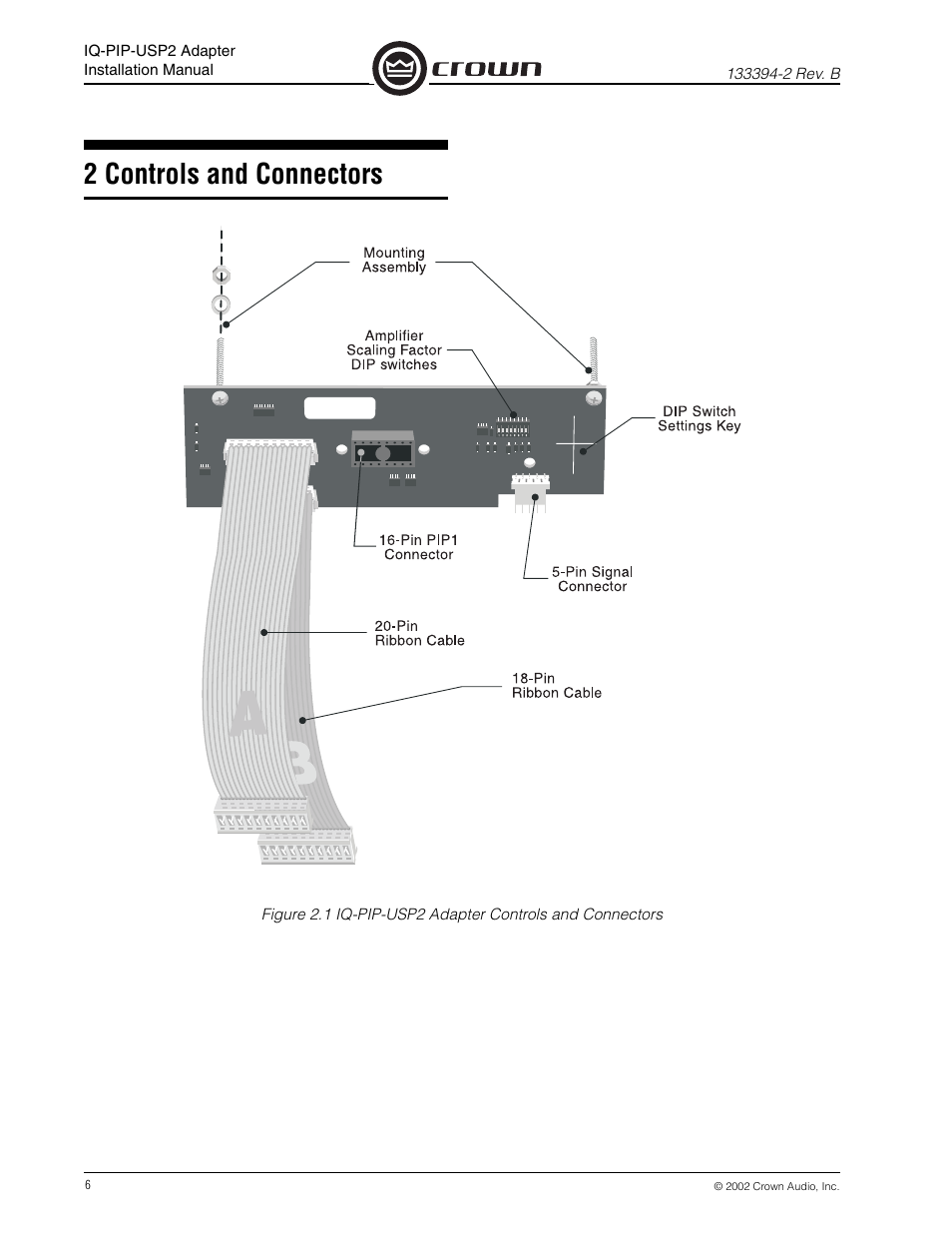 2 controls and connectors | Crown Audio IQ-PIP-USP2 Adapter User Manual | Page 6 / 12
