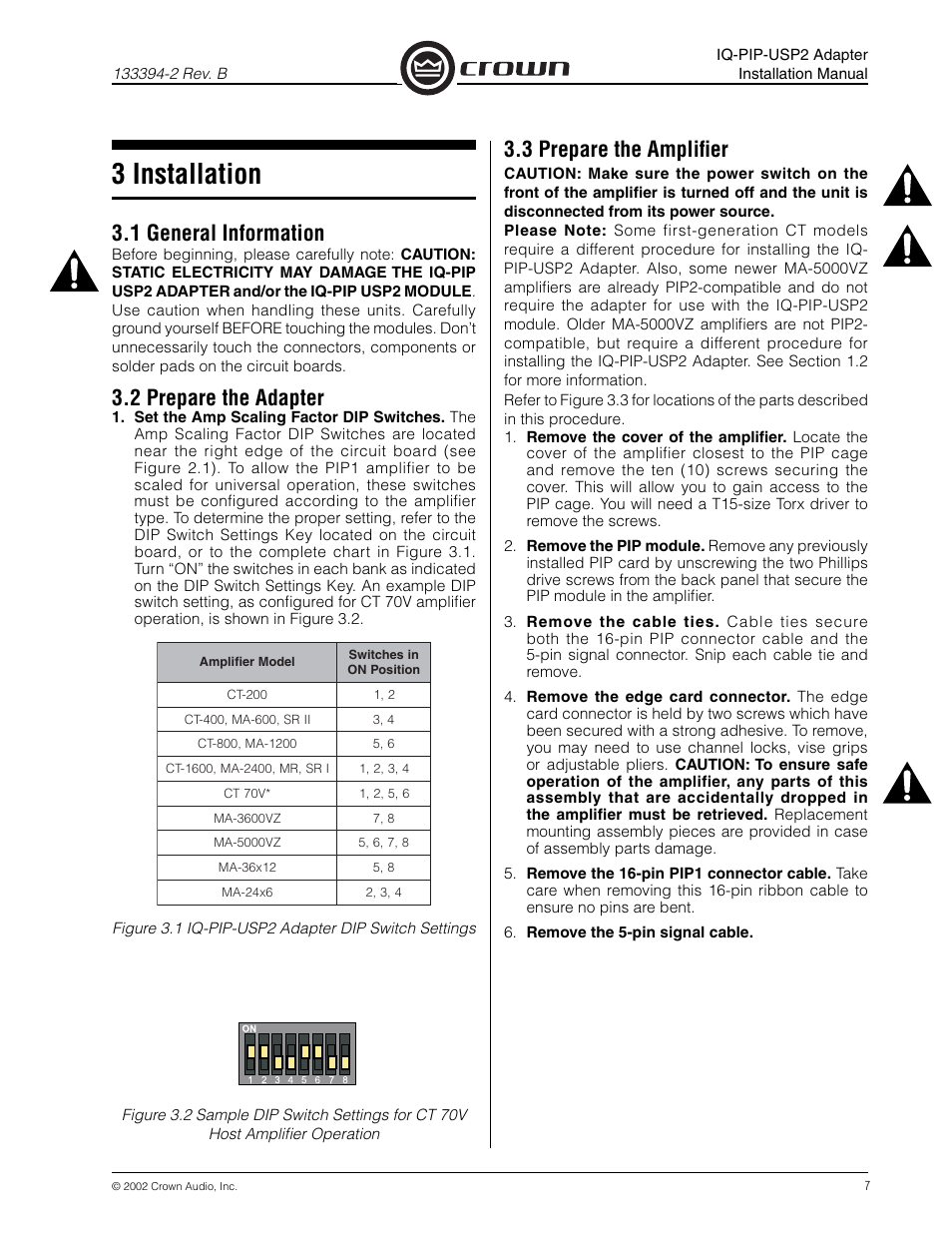 3 installation, 1 general information, 2 prepare the adapter | 3 prepare the amplifi er | Crown Audio IQ-PIP-USP2 Adapter User Manual | Page 7 / 12