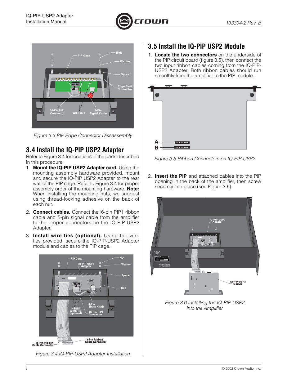 4 install the iq-pip usp2 adapter, 5 install the iq-pip usp2 module | Crown Audio IQ-PIP-USP2 Adapter User Manual | Page 8 / 12