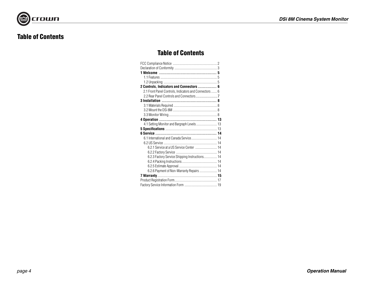 Crown Audio DSi-8M User Manual | Page 4 / 20