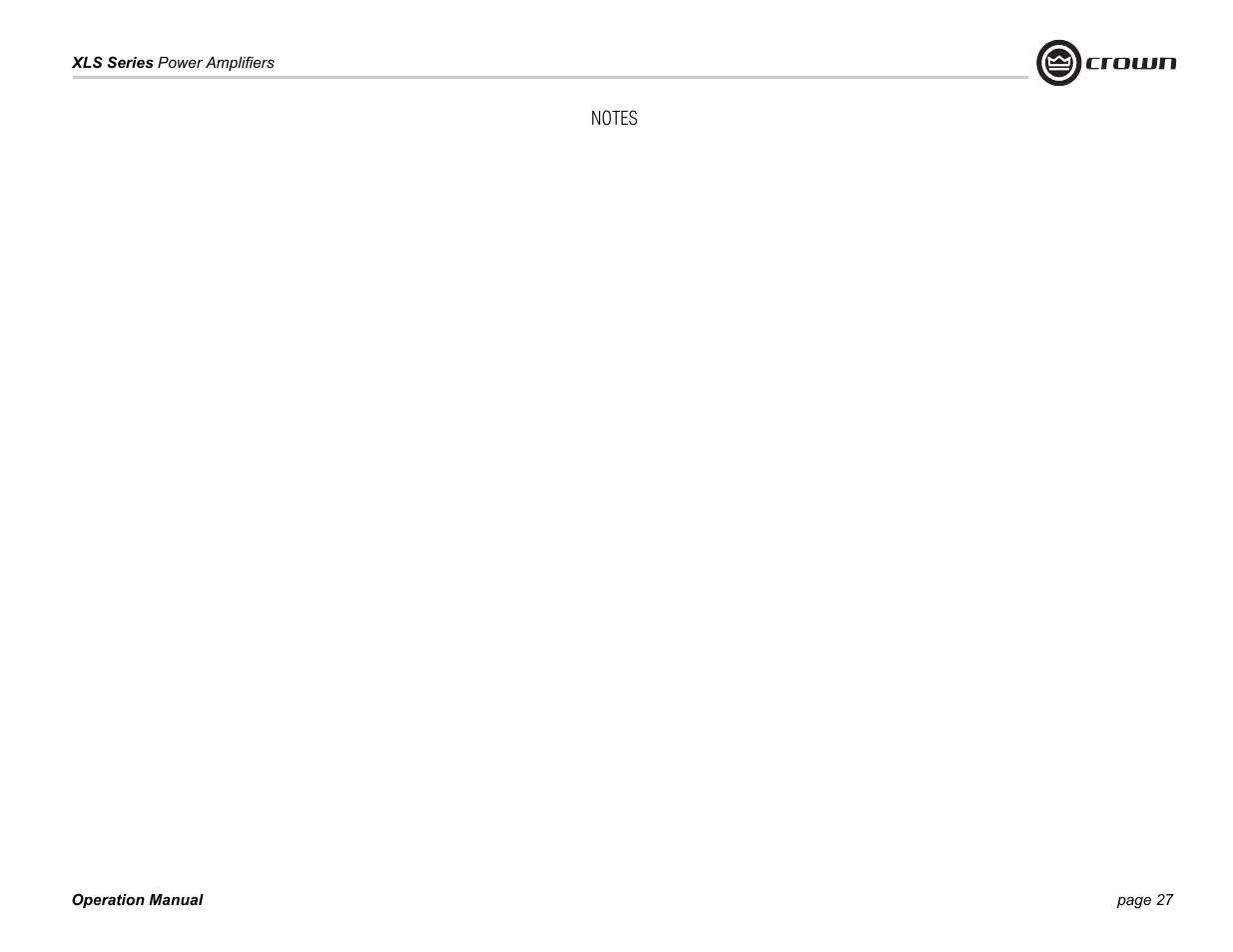 Crown Audio XLS Series (2 rack space height with one Speakon connector) User Manual | Page 27 / 28