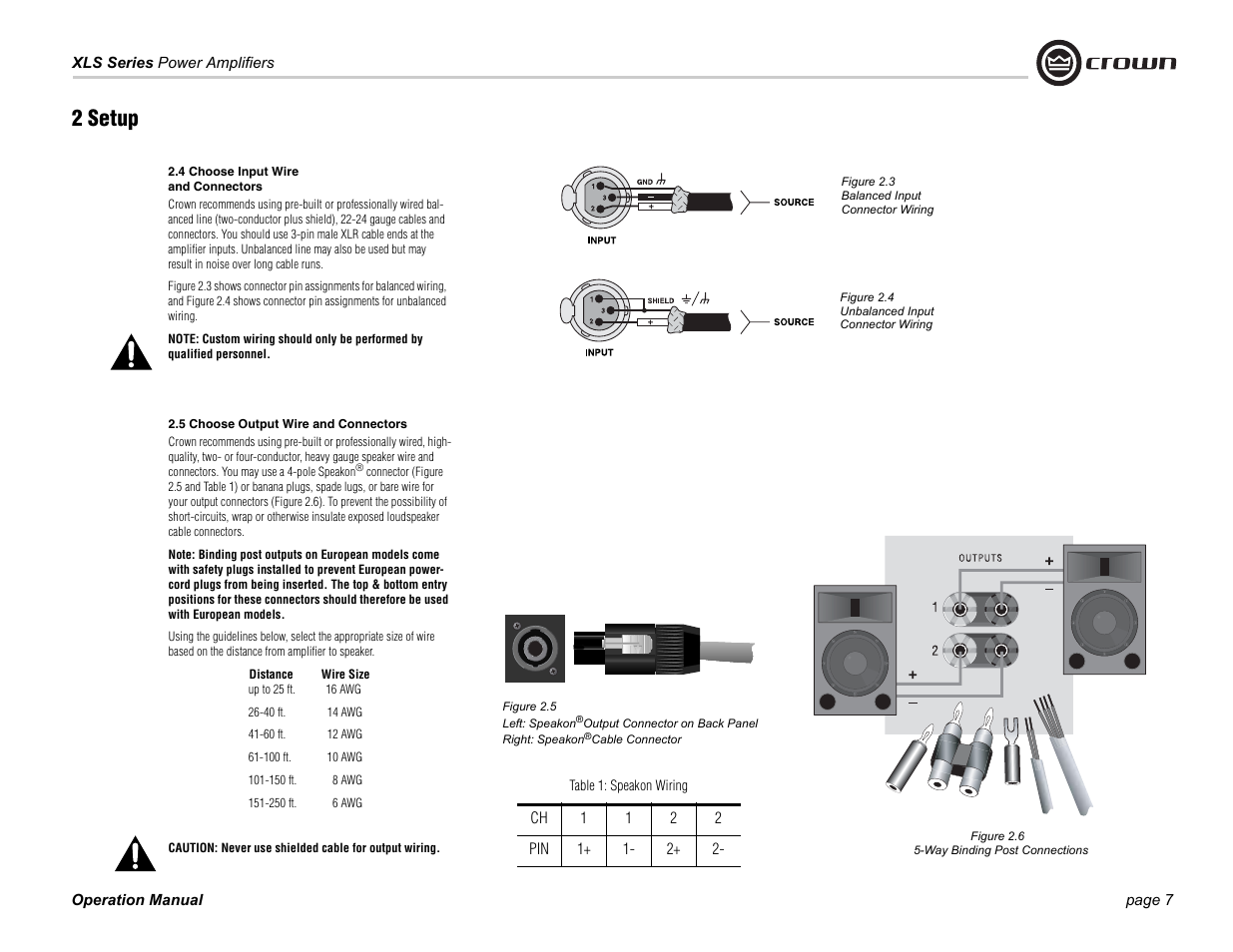 2 setup | Crown Audio XLS Series (2 rack space height with one Speakon connector) User Manual | Page 7 / 28