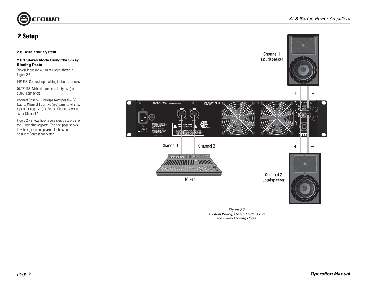 2 setup | Crown Audio XLS Series (2 rack space height with one Speakon connector) User Manual | Page 8 / 28