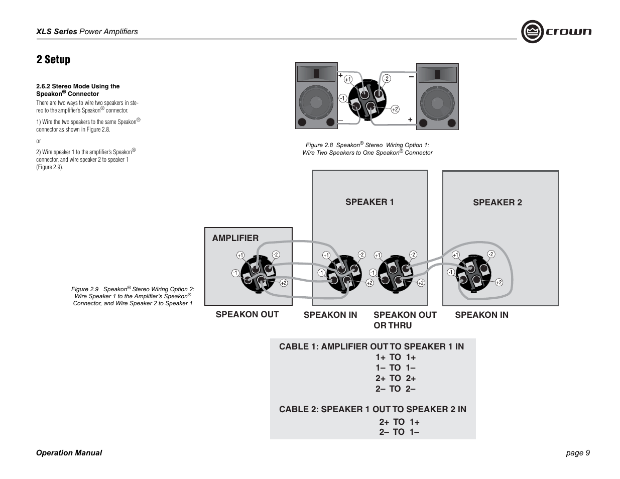 2 setup | Crown Audio XLS Series (2 rack space height with one Speakon connector) User Manual | Page 9 / 28