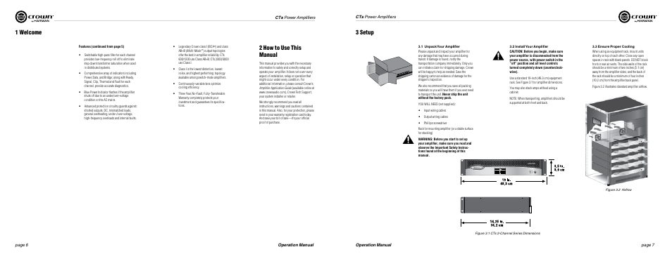 2 how to use this manual, 1 welcome, 3 setup | Crown Audio CTs Series (2 Channel) User Manual | Page 4 / 19