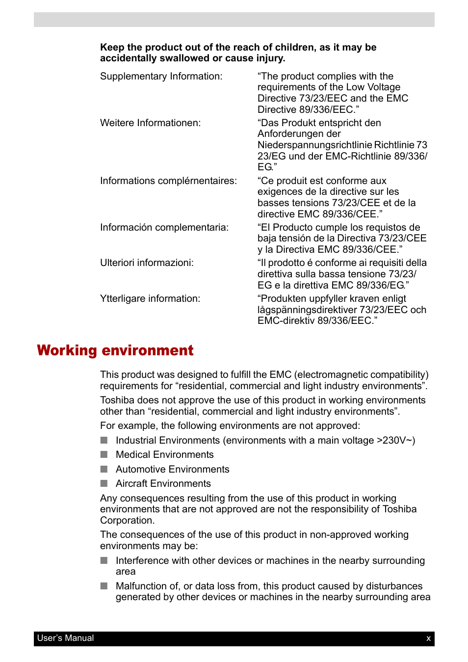 Working environment | Toshiba Pocket PC e800 User Manual | Page 10 / 223