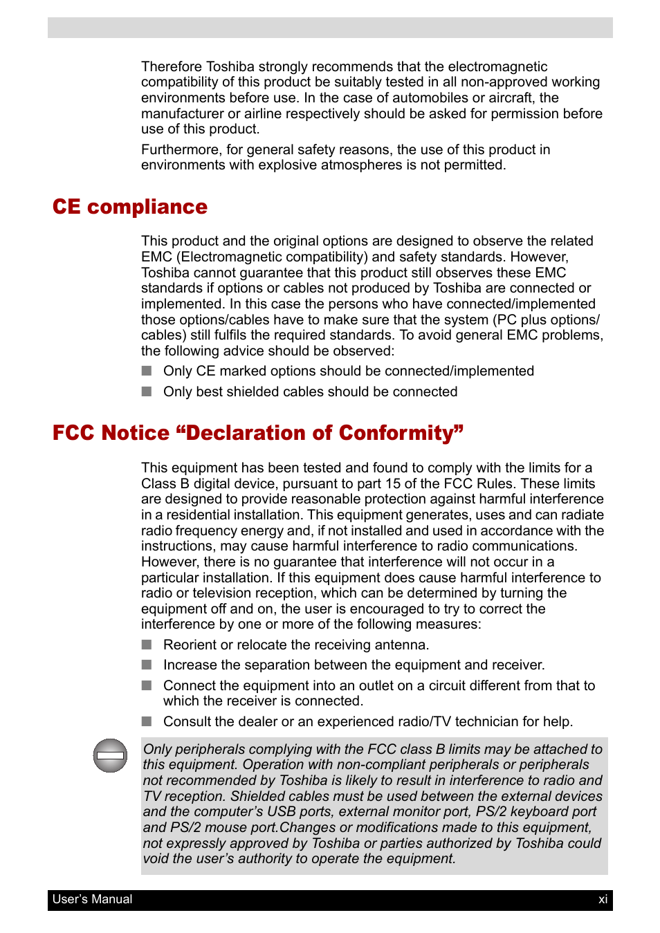 Ce compliance, Fcc notice “declaration of conformity | Toshiba Pocket PC e800 User Manual | Page 11 / 223