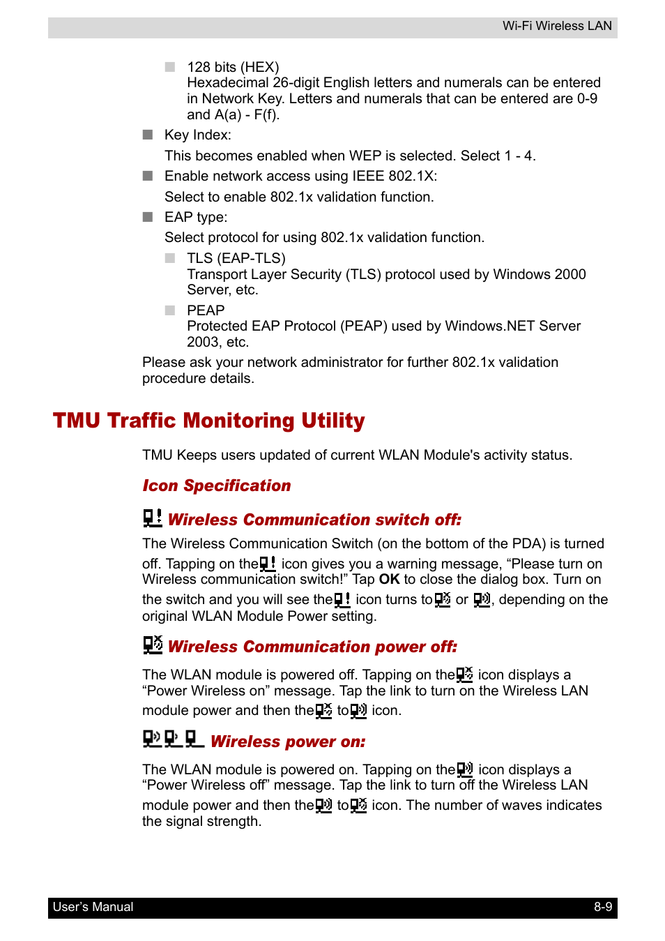 Tmu traffic monitoring utility, Tmu traffic monitoring utility -9, Tmu traffic monitoring | Utility | Toshiba Pocket PC e800 User Manual | Page 110 / 223