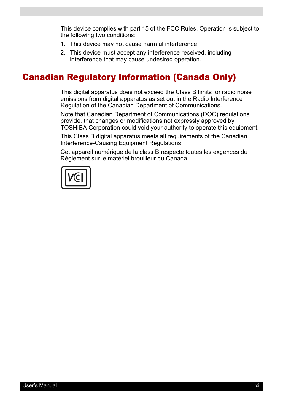 Canadian regulatory information (canada only) | Toshiba Pocket PC e800 User Manual | Page 12 / 223