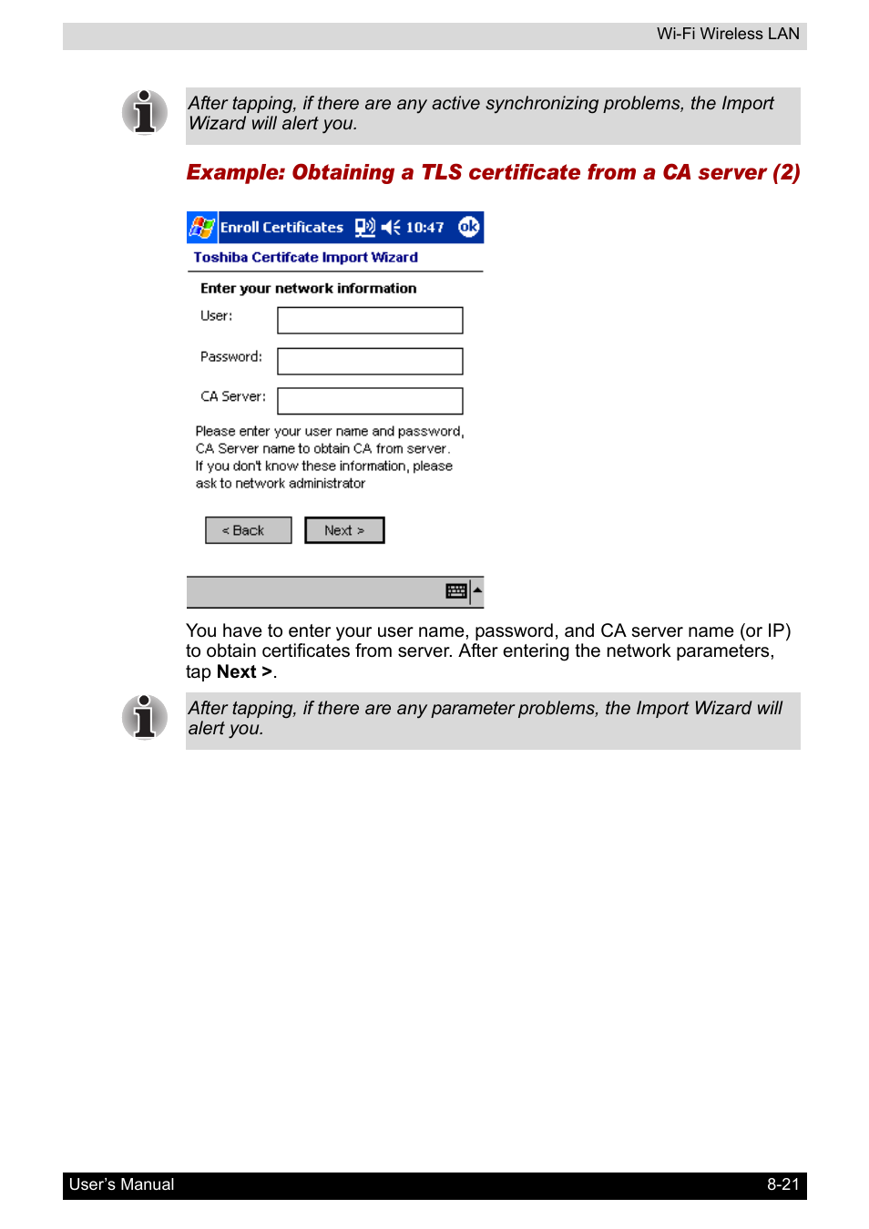 Toshiba Pocket PC e800 User Manual | Page 122 / 223