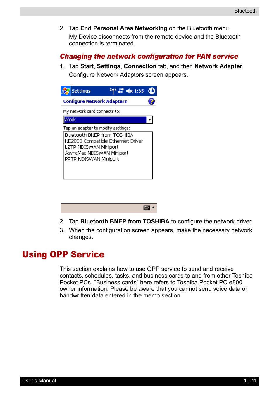 Using opp service, Using opp service -11, Opp service, see | Toshiba Pocket PC e800 User Manual | Page 145 / 223