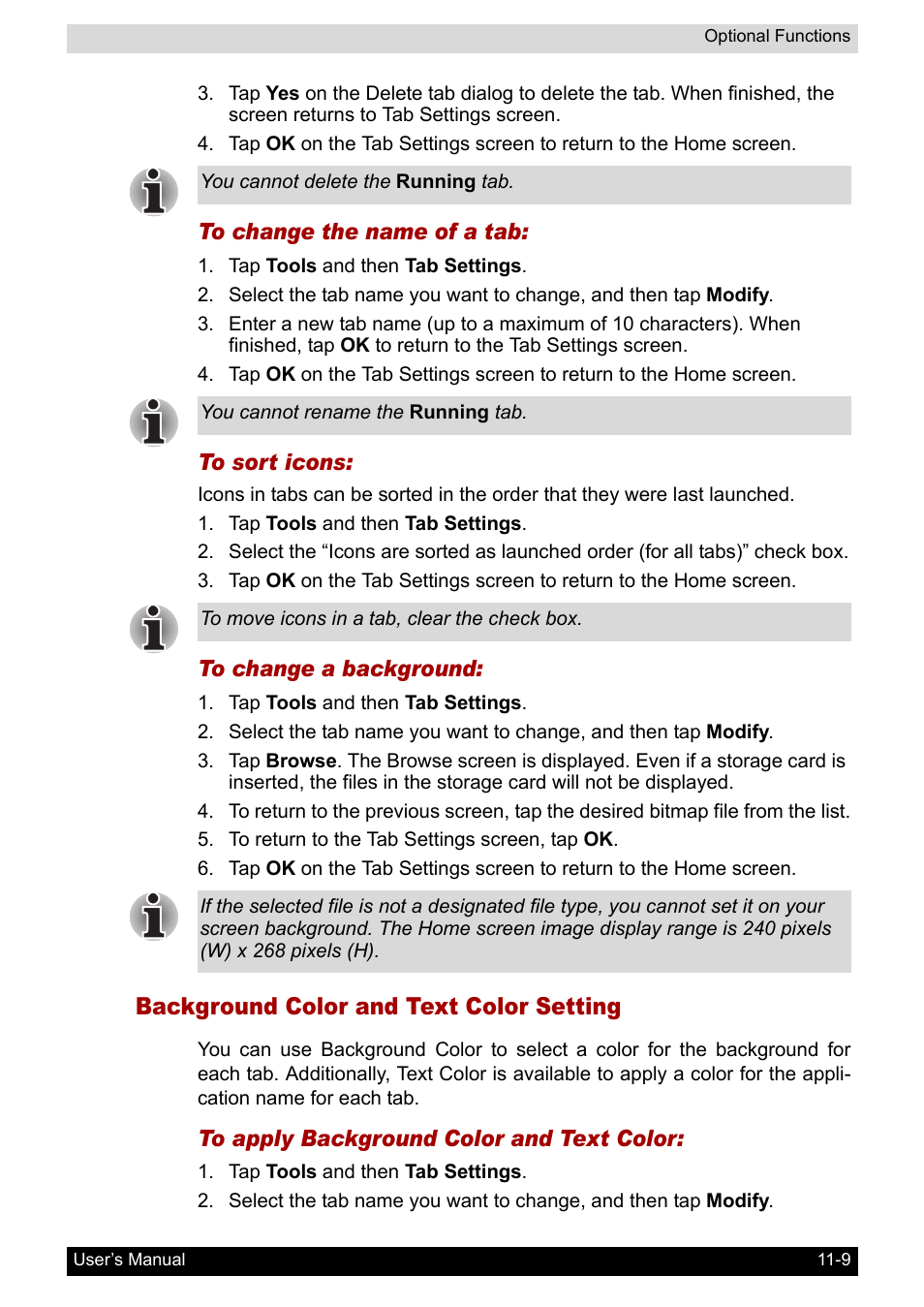 Background color and text color setting | Toshiba Pocket PC e800 User Manual | Page 164 / 223