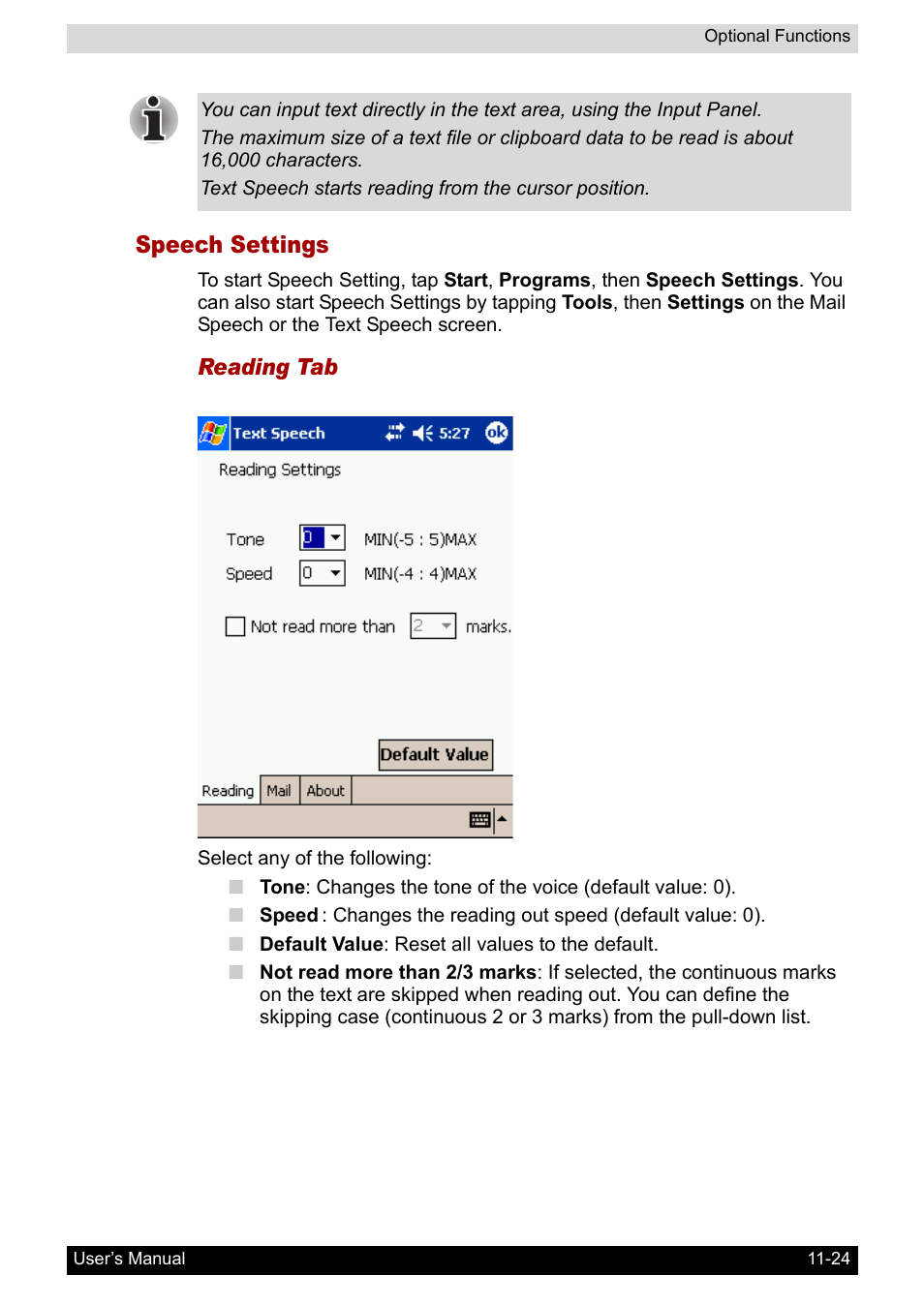 Speech settings | Toshiba Pocket PC e800 User Manual | Page 179 / 223