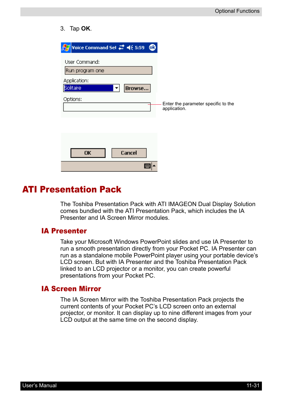 Ati presentation pack, Ia presenter, Ia screen mirror | Ati presentation pack -31 | Toshiba Pocket PC e800 User Manual | Page 186 / 223