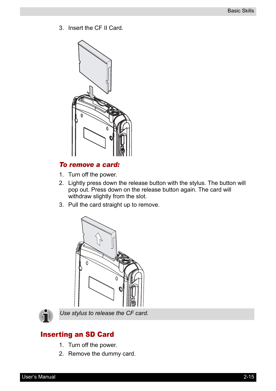 Inserting an sd card | Toshiba Pocket PC e800 User Manual | Page 33 / 223