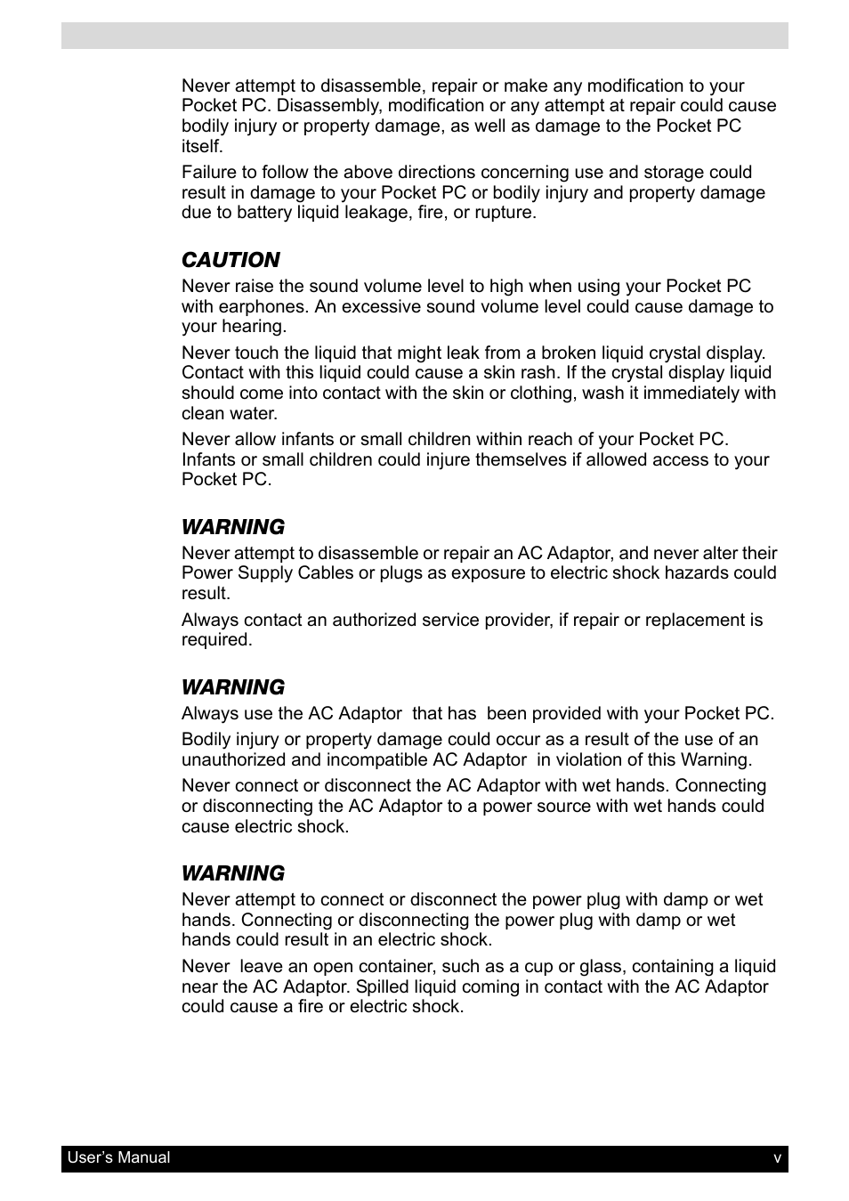 Toshiba Pocket PC e800 User Manual | Page 5 / 223