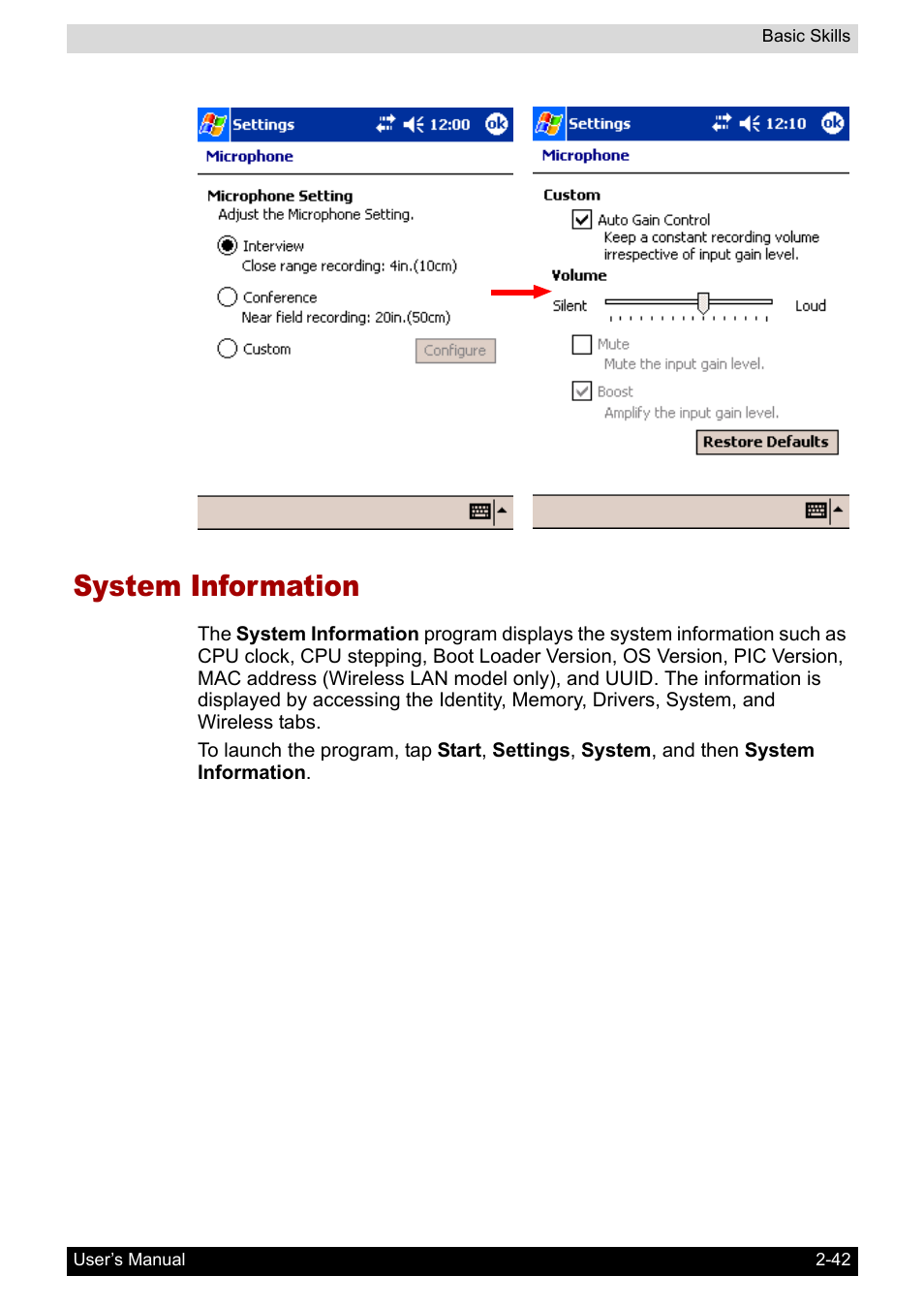 System information, System information -42 | Toshiba Pocket PC e800 User Manual | Page 60 / 223