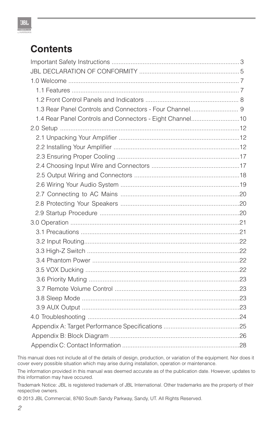 Crown Audio JBL CSMA 180_1120 User Manual | Page 2 / 32