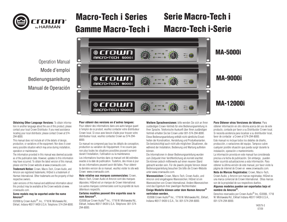 Crown Audio Macro Tech i Series User Manual | 52 pages