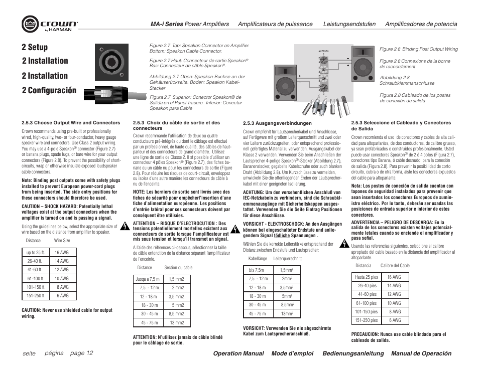 2 setup, 2 installation 2 configuración 2 installation | Crown Audio Macro Tech i Series User Manual | Page 12 / 52