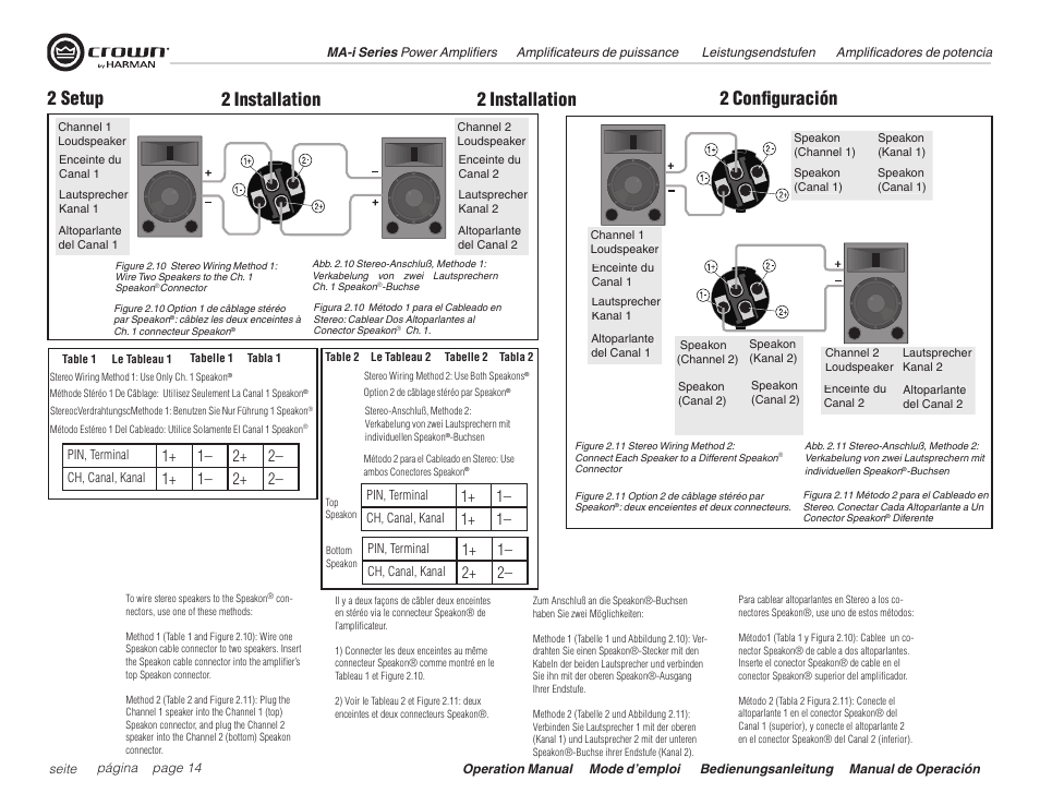 2 setup, 2 installation 2 configuración 2 installation | Crown Audio Macro Tech i Series User Manual | Page 14 / 52
